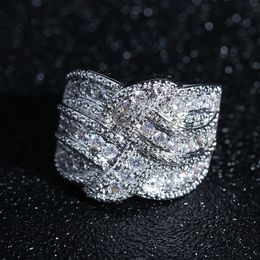 Unique Luxury Dazzling White Gold Colour Cubic Zirconia Ring for Women Bride Marriage Engagement Party Anniversary Ring