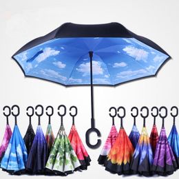 Creative Inverted Umbrellas the third generation Double Layer With C Handle Inside Out Reverse Windproof Umbrella Sell well free shipping