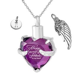 Wings and 26 letters Pendant Memorial Ashes Urn Pendant February Birthstone Crystal Keepsake Cremation Ashes Urn Jewellery