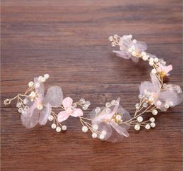 Pink hair band around gold wire simple hair accessories bridal tiara wedding dress accessories