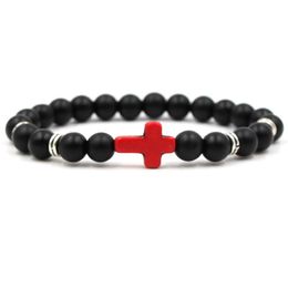 Best Selling Cross Stone Hand Bracelets Beads Jewellery Black Frosted Stone Elastic Bracelet Men And Women Universal Bracelet 7 Styles