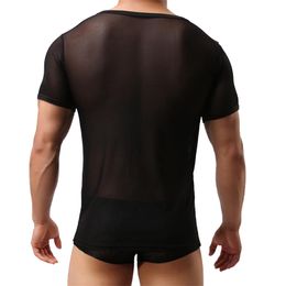 Transparent T-shirt Men Mesh Tops Sexy Tees Undershirt See Through Costume Fiess Breathable Slim Casual T Shirts Tshirts