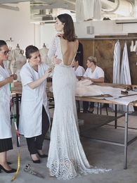 2019 New Lihi Hod Backless Mermaid Wedding Dresses Long Sleeve Beads Trumpet Bridal Gowns Sweep Train Luxury Wedding Dress 1380