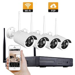 4CH CCTV System Wireless Camera 1080P NVR 4PCS 2MP IR Outdoor P2P Wifi IP Security Surveillance Kit