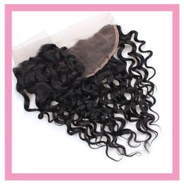 Peruvian Human Hair 13X4 Lace Frontal Water Wave Curly Virgin Hair Products Thirteen By Four Lace Frontal With Baby Hair Closures