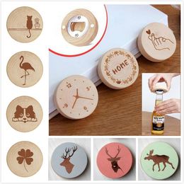 17 Styles Wooden Fridge Magnet Beer Bottle Opener Wood Refrigerator Message Magnet Sticker Creative Camping Protable Home Decoration