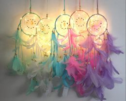 Handmade LED Light Dream Catcher Feathers Car Home Wall Hanging Decoration Ornament Gift Dreamcatcher Wind Chime Free ship