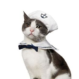 Fashion Pet Clothing Collars Cap Set Small Dog Cat Kitten Puppy Pet Sailor Outfit Costume Hat yq01249
