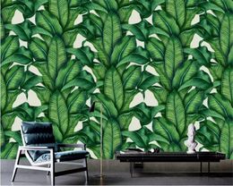 beibehang behangEuropean retro hand-painted rainforest plant banana leaf photo wallpaper decorative mural living room background