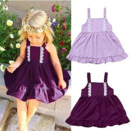 2pcs Baby Girl Purple Flower Strappy Lace Flounce Suspender Skirt Headband Outfit