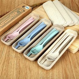 Exquisite Health Environmental Wheat Platycodon Straw Cutlery Set Portable Camping Tableware Spoon Fork Chopsticks Camp Kitchen Free DHL