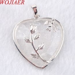 WOJIAER Love Heart Gem Stone Necklaces Pendant Natural White Crystal Stone Charms Bohemian Style Women Jewellery N3188