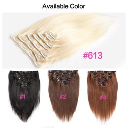 VMAE Clip In Human Hair Extensions 7 Pieces Colour Natural Black 613 Double Drawn Brazilian Cosplay Hair Clip In Hair Full Head Set 120g