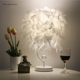 Feimefeiyou Bedside Reading Room Sitting Room Heart Shape Feather Crystal Table Lamp Light with EU plug US UK AU Plug small size