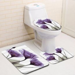 3Pcs Lavender Printed Bathroom Carpets Set Washable Toilet Bath Mats Coral velvet Floor Shower Room Mats Kits