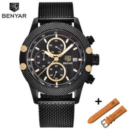 Benyar Montre Homme Set Marka Saatleri Reloj Hombre Erkekler Spor Kronografi Moda Su Geçirmez Kuvars İzle Erkekler Relogio Maskulino