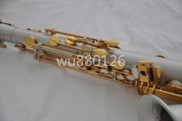 Unbranded Bb Tenor Saxophone Satin Nickel Silver Body Surface Gold Lacquer Key Musical Instrument Saxophone with Case Can Customizable Logo