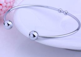 12pcs wholesale silver fashion stainless steel Cuff bangle women girls boys mens bracelet BALL End open cuff bangle shiny