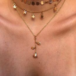 Gold Silver Colour Chain Tassel Star Choker Necklace for Women Boho Rose Pendants femme Jewellery