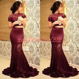 Stunning Two PIeces Mermaid Prom Dresses Lace Sheath Sheer African Juniors Evening Party Robe De Soiree Plus Size Black Girl Gowns Formal