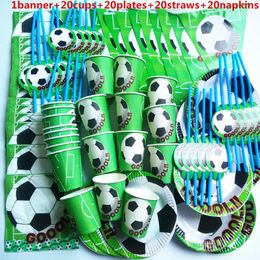 81 Pcs Football Baby Boy Cup Plate Straw Napkin Banner Happy Birthday Kids Baby Shower Paper Party Decoration Set Theme Supplies