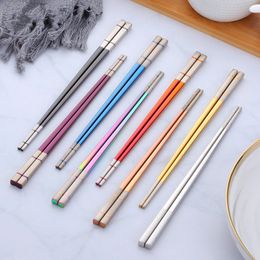 Non-slip Color Laser Square Chopsticks Japanese Sushi Black Chopsticks 304 Stainless Steel Chopsticks Chinese Restaurant Chopstick