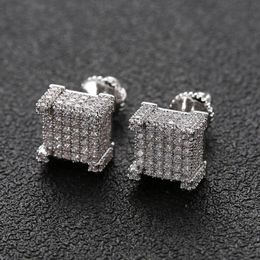 Fashion Hip Hop Earrings for Men Gold Silver Iced Out CZ Square Stud Earring With Screw Back Jewelry