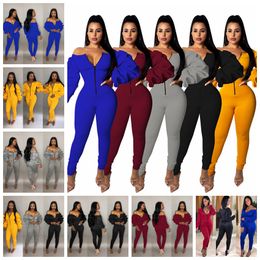 Jumpsuits European fashion word collar pile sleeves Slim jumpsuit high elastic thickening space layer pants support mixed batch