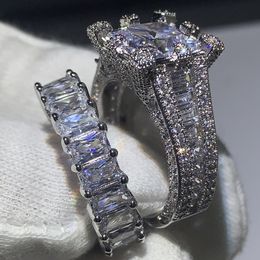 Choucong Brand New Vintage Fashion Jewellery 925 Sterling Silver Princess Cut White Topaz CZ Diamond Women Wedding Bridal Ring Set G251t
