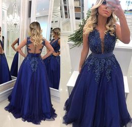 Royal Blue Evening Dress 2019 Cheap A Line Beaded Holiday Women Wear Formal Party Prom Gown Custom Made Plus Size