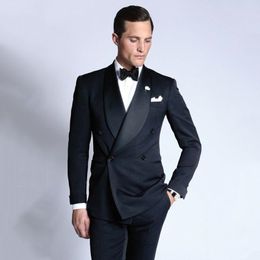 Cheap And Fine Double-Breasted Groomsmen Shawl Lapel Groom Tuxedos Men Suits Wedding/Prom Best Man Blazer ( Jacket+Pants+Tie) M25