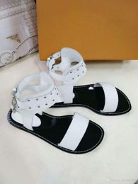 Newest Women Print Leather Casual Sandals Striking Gladiator Style Designer Leather Outsole Perfect flat Heel Plain Sandal Size 35-46