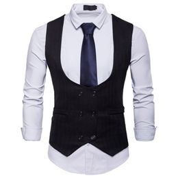 2018 Men's Vest Men's U-neck Double-breasted Casual Suit Vest Dress Banquet Wedding Work Office Clothing