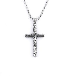 S1274 Fashion Jewellery Vintage Personality Carving Cross Necklace Titanium Steel Chain Cross Pendant Necklace