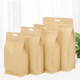 Kraft Paper Zipper Bag With Hanging Tea Nut Dry Fruit Food For Bags Gift Candy Bread Party Storage Bags yq01667