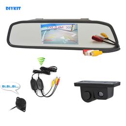 DIYKIT Wireless Auto Parking Monitor System Waterproof Parking Radar Sensor Car Camera + 4.3 inch Car Mirror Monitor Rear View Monitor
