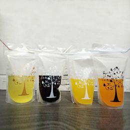 100pcsCreative plastic transparent portable Milk tea juice packaging bag self-styled self-supporting package beverage bags
