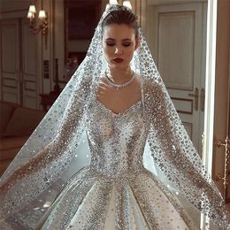 -Cristallo di lusso fuori dalla spalla dell'abito di sfera abiti da sposa d'epoca Arabia Saudita Dubai Plus Size nuziale abito a maniche lunghe con veli