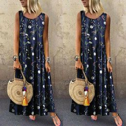 Women Dress 2019 fashion women print Bohemian Floral long Maxi sleeveless dress evening party summer beach sun o-neck hot