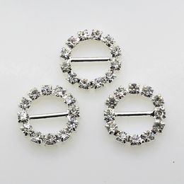 15mm (Inner Bar 10mm Round Crystal Rhinestone Buckle Invitation Ribbon Slider For Wedding Silver Accessories