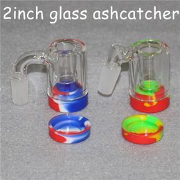 Smoking 45 90 degree Glass Perc Recycler Ash Catcher 14mm 18mm with 5ml silicone containers quartz bangers for Bongs and water pipes