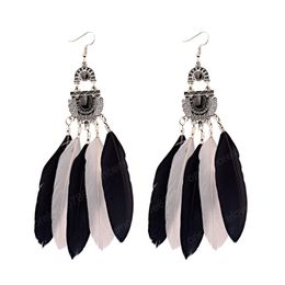 Bijoux Women Boho Vintage Feather Tassel Dangle Earrings For Women pendientes mujer Ethnic Style Indian Gypsy Jewellery