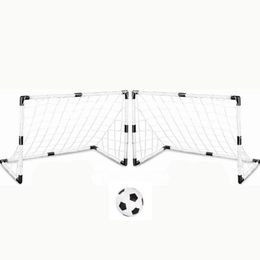 2 Sets DIY Children Sports Soccer Goals with Soccer Ball and Pump Practise Scrimmage Game Football Gate DIY White Gift For Kids