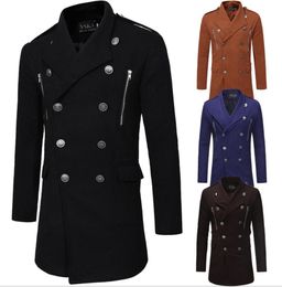 2019 Fashion New Long Trench Coat Men Zipper Double Breasted Decoration Slim Fit Pea Coat Winter Trenchcoat Jacket