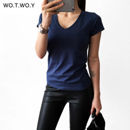 Regular High Quality V-Neck 15 Candy Color Cotton Basic T-Shirt Women Plain Simple T Shirt for Women Short Sleeve Female Tops Female Trend