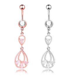 Sexy Wasit Belly Dance Crystal Body Jewellery Stainless Steel Rhinestone Navel & Bell Button Piercing Dangle Rings for Women Drop Flower