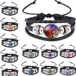 Multicolor Tree of Life Time Gemstone Glass Leather Multilayer Wrap Bracelet Bangle Cuff Wristband Fashion Jewelry