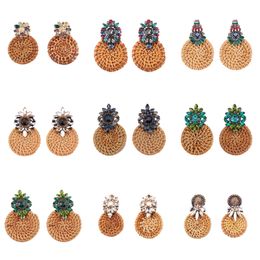 Wholesale- fashion luxury designer exaggerated beautiful diamond colorful crystal bamboo braided stud earrings jewelry for woman 10 colors