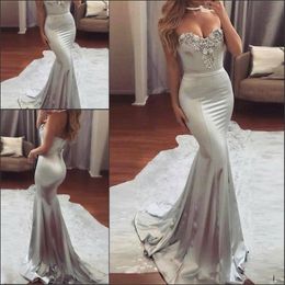 Silver Mermaid Prom Dresses Long 2019 Strapless Sleeveless Sexy Formal Evening Gowns Cheap Cocktail Party Dress Celebrity Gown