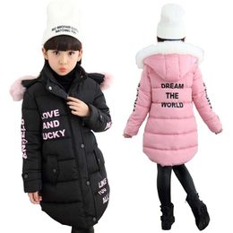 Girls winter warm jacket 3-15T kids long style fur hoodies children cotton long sleeve coat teenage thickness casual clothes